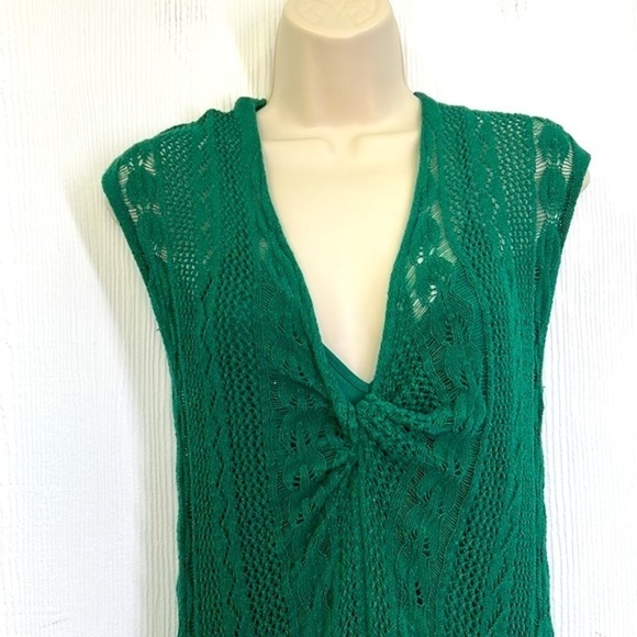 Zara - VNeck Crochet Dark Green Lined Cap Sleeve Sweater Maxi Dress Size Small - Picture 3 of 15